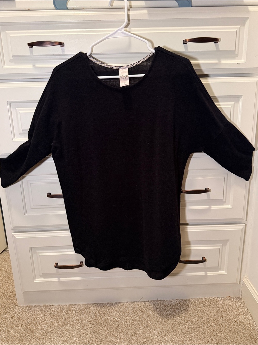 Women's Black Relaxed Knit Tee - Classic Crew by